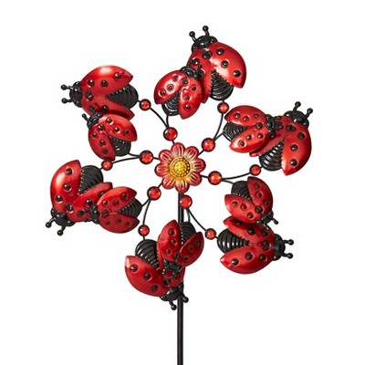 The Lakeside Collection Windspinner Stakes Garden Metallic Butterfly Ladybug And Hummingbird - Ladybug
