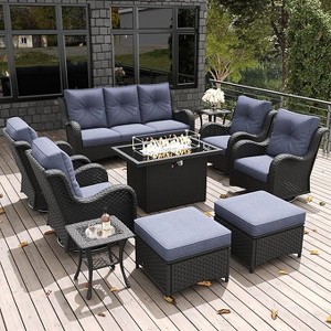 LayinSun Outdoor Patio Furniture Set, Black Rattan Wicker Sectional Swivel Rocker Chairs Sets with Ottomans, Swivel Glider Chair - 1 of 4