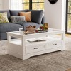 Coffee Table with Glass Tabletop, Open Display Area and Storage Drawer, Modern Farmhouse Table for Living Room - 2 of 4