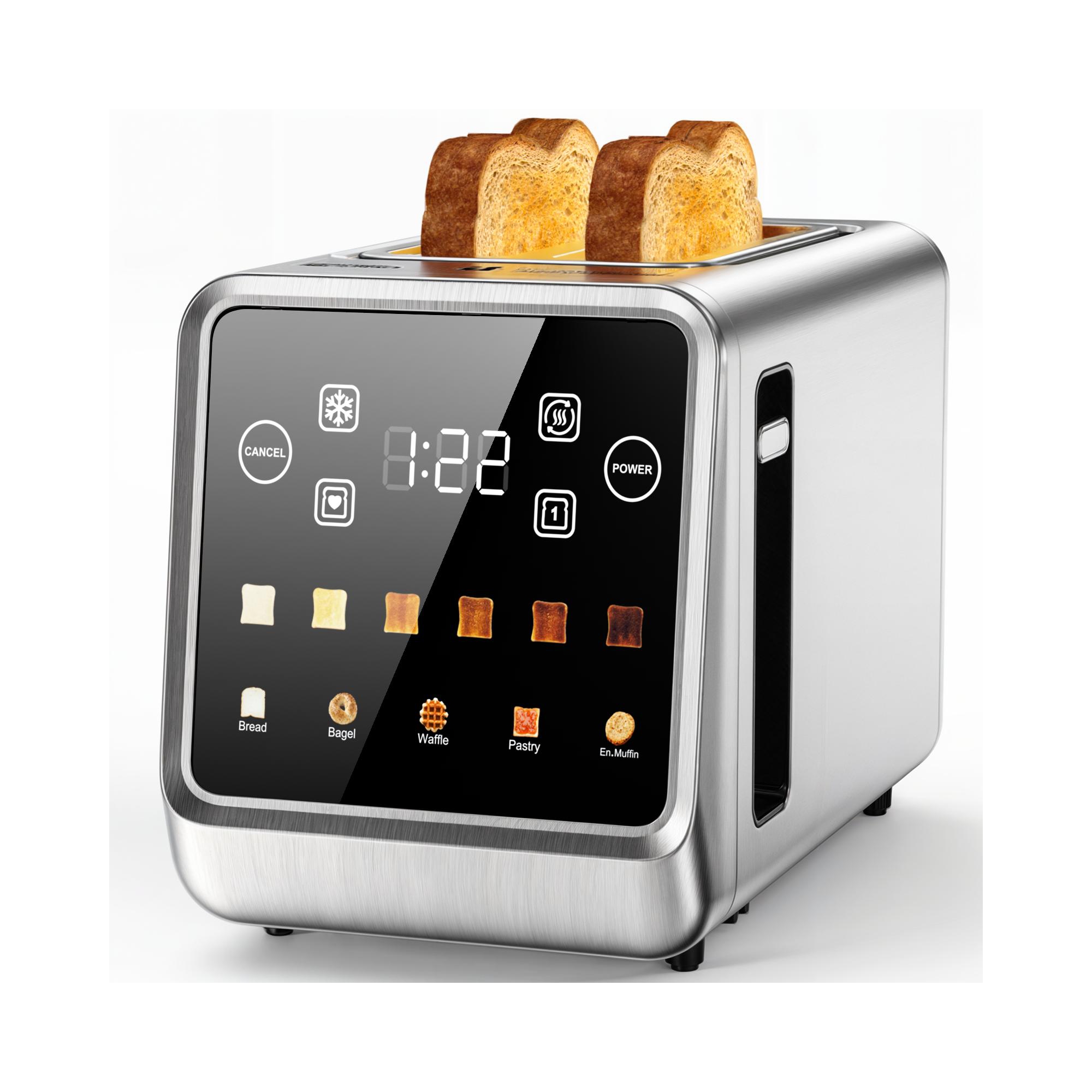 Teendow 2 Slice Toaster 900W, Touchscreen Long Slot Toaster, Stainless Steel Digital Smart Toaster,5 Bread Modes & 6 Shade Settings,Bagel & Defrost