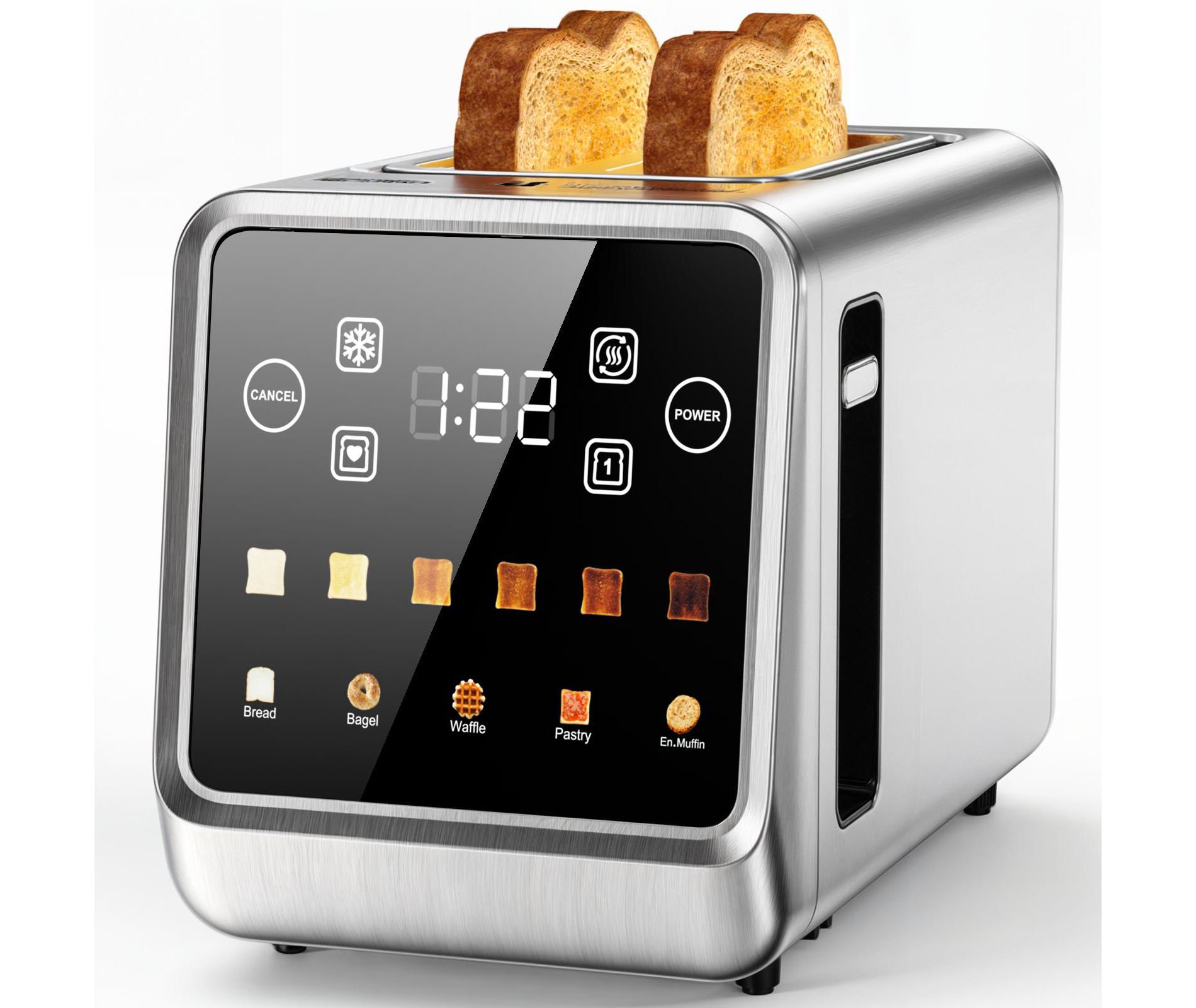 Teendow Touch Screen Toaster 2 Slice, 900W Stainless Steel Smart Digital Bread Toaster with Memory Function, 5 Bread Types & 6 Shade Settings