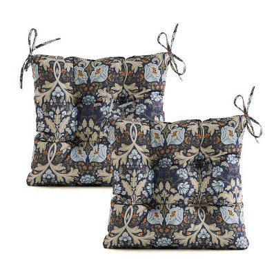 ARTPLANT Outdoor Seat Cushion Pads,Set of 2,19"x19"x4",Square Tufted Outdoor Wicker Dining Chair Cushions for Patio Furniture with Ties,Floral