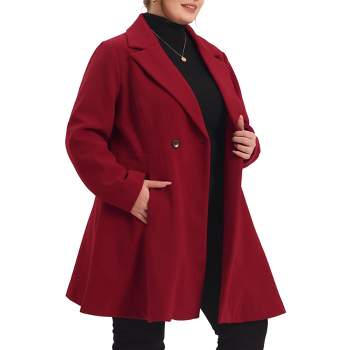 Plus Size Faux Wool Plain Berry Coat