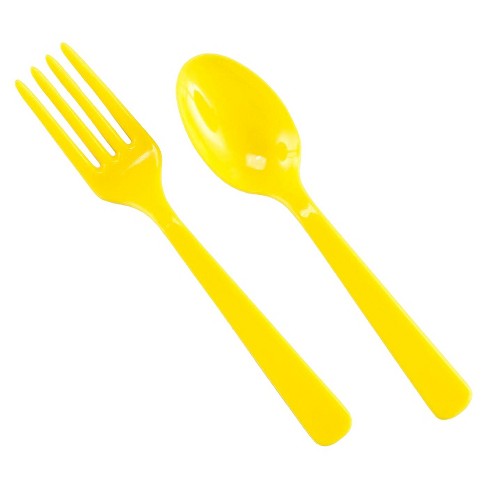 Buyseasons 16ct Yellow Disposable Fork & Spoon Set