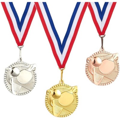 Juvale 3-Piece Award Medals Set - Gold, Silver, Bronze Medals for Table Tennis