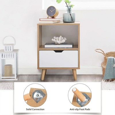 Sweetgo Modern Tan and White Wooden 2-Tier Nightstand Set