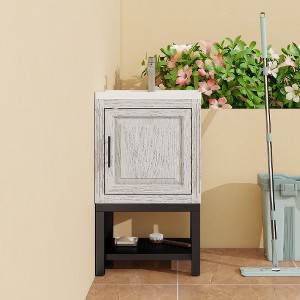 Lyngins Bathroom Vanity with Sink & Aluminum Gunmetal Faucet, Freestanding Bathroom Cabinet with Storage Doors & Open Iron Shelf for Outdoor-Ready - 1 of 4