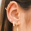 Small gold hoop earrings set for women with diamond pave and sterling silver posts. - 3 of 4