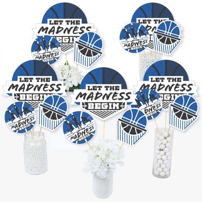 Big Dot of Happiness Blue Basketball - Let The Madness Begin - College Basketball Party Centerpiece Sticks - Table Toppers - Set of 15