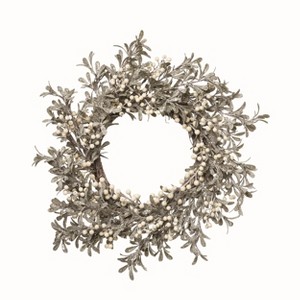 Transpac Artificial 22 in. Multicolor Christmas Snow Leaves and Berry Wreath - 1 of 2