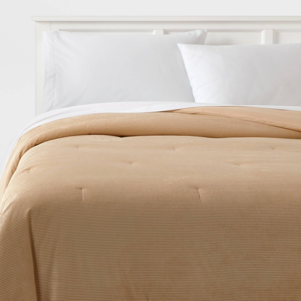 Photos - Bed Linen Twin/ Twin Extra Long Corduroy Plush Comforter Khaki - Room Essentials™