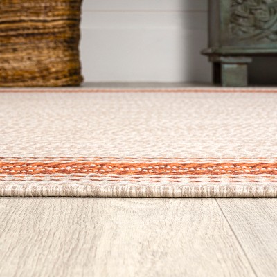 Santa Monica Cream/Orange Flat Woven Synthetic Runner Rug 2x8