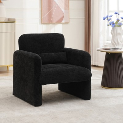 Single Sofa Chair, Reading Chair for Bedroom, Cozy Chenille Armchair, Mid Century Modern Accent Chair with Arms and Lumbar Pillow