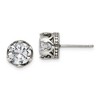 Chisel Stainless Steel Antiqued and Polished Cubic Zirconia Crown Stud Earrings - 2 of 4