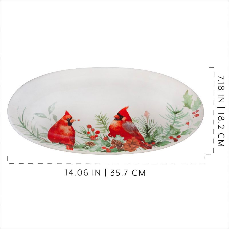 AuldHome Design Cardinal Ceramic Christmas Platter; Oval Holiday Serving Plate / Tray, 3 of 9