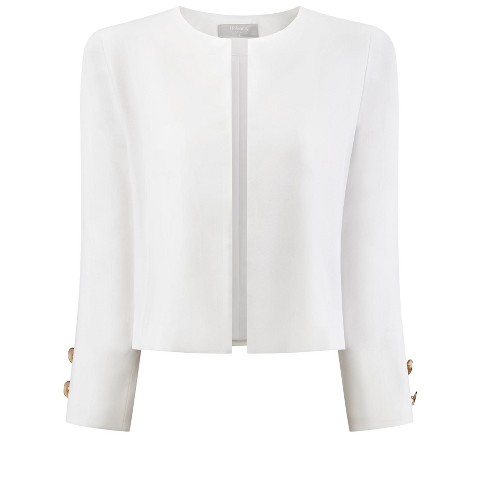 INSPIRE CHIC Women's Collarless 3/4 Sleeve Open Front Button Decor Cuff Cropped Jacket White XX-Large