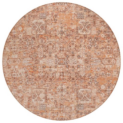 Salmon Orange And Gray Floral Washable Indoor Outdoor Area Rug