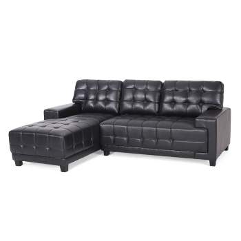 Harlar Contemporary Faux Leather Tufted 3 Seater Sofa and Chaise Lounge Set Midnight Black/Dark Brown - Christopher Knight Home