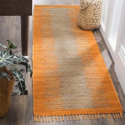 Coastal Charm Hand-Woven Orange Cotton & Wool Runner Rug - 2'3" X 7'