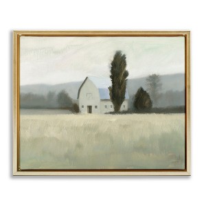 Stupell Industries Farmside Landscape White Barn Green Meadow Floating Frame Canvas Art - 1 of 4