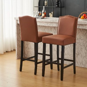 Kumasinova Modern Bar Stools Set of 2, Wipe-Clean Spill-Resistant PU Leather Counter Height Bar Stools, Solid Rubberwood, Upholstered Counter Stools - 1 of 4