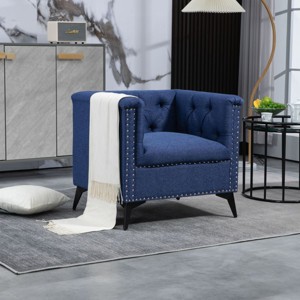 Arm Chairs with Linen Fabric,Mid Century Accent Arm Chairs Comfy Reading Lounge Club Armchair,Accent Single Sofa Chair with Arms-Cuddlewood - 1 of 4