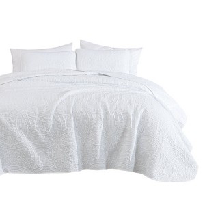 FIONECA Oversized 3 Piece Quilted Bedspread Set Includes Bedspread Matching Shams For Versatile Bedroom Styling - 1 of 4