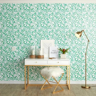 Jade Green Watercolor Leaves Peel and Stick Wallpaper Roll