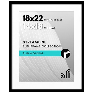 Americanflat 18x22 Picture Frame with Polished Plexiglass - Use as 14x18 Frame with Mat or 18x22 Frame Without Mat - Streamline Collection - Black - 1 of 4