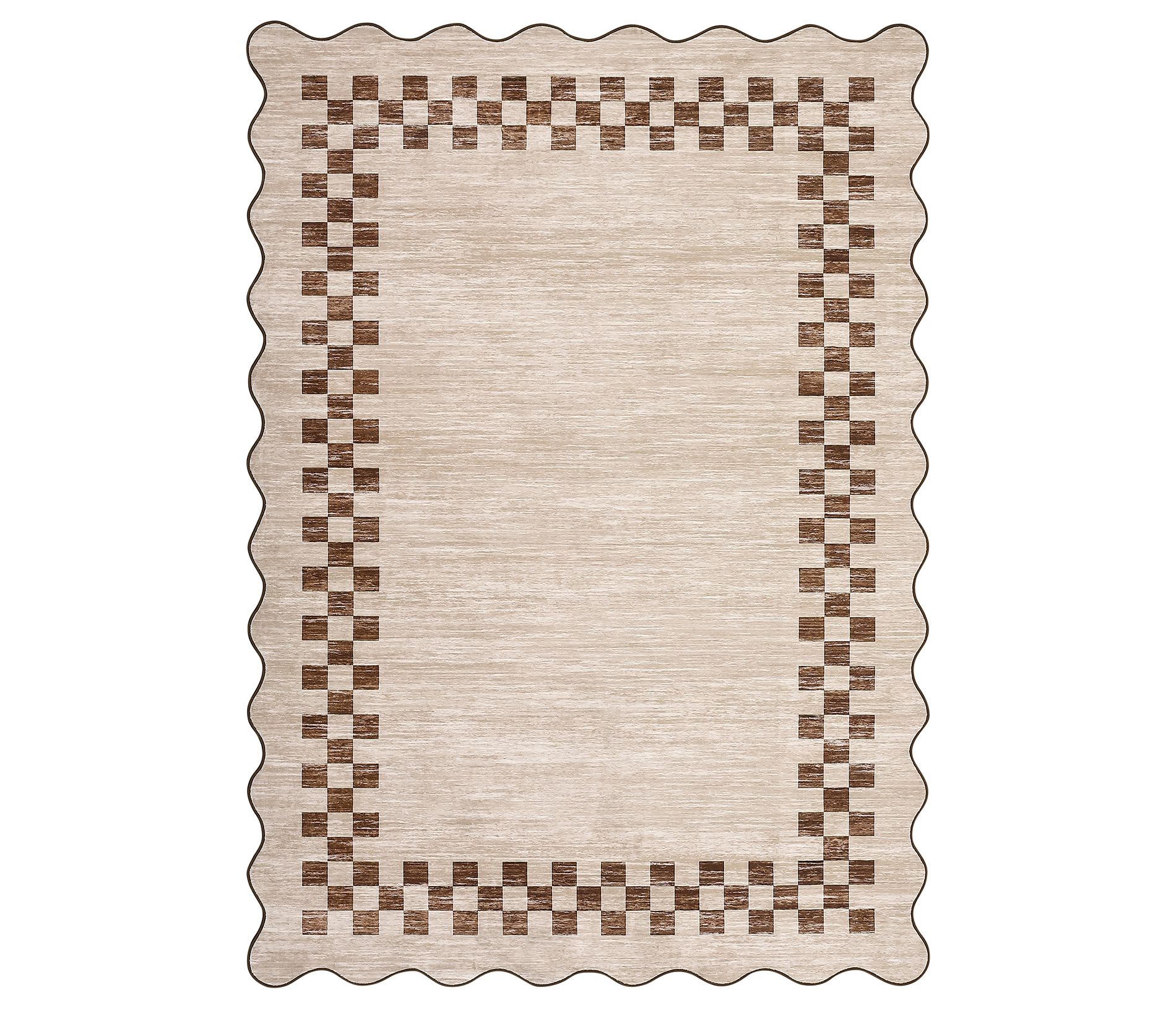 8'x10' Washable Modern Scalloped Border Bedroom Living Room Rugs, Low Pile Non Slip Floor Carpet for Home, Light Taupe