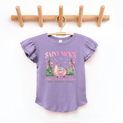 The Juniper Shop Coquette St. Nick's Tree Farm Toddler Flutter Sleeve Tee