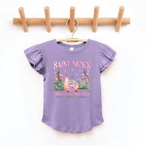 The Juniper Shop Coquette St. Nick's Tree Farm Toddler Flutter Sleeve Tee - 1 of 3