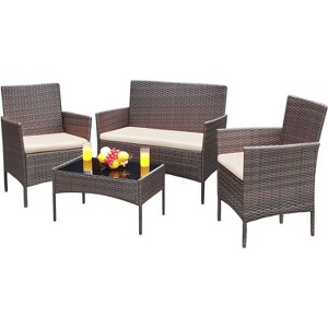 Garvee Patio Furniture Set 4 Pieces Outdoor Rattan Chair Wicker Sofa Garden Conversation Bistro Sets for Yard,Pool or Backyard - 1 of 1