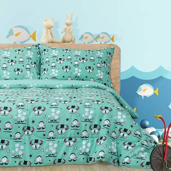 PiccoCasa All-season for Kids Small Black Alien Cartoon Pattern Comforter & Pillow Sham Set 3 Pcs
