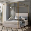 Queen/King Size Canopy Bed Metal 4-Poster Bed Frame with Tall Corduroy Upholstered Headboard, Beige+Gold/Black+White-ModernLuxe - 2 of 4