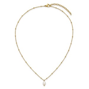 Chisel Stainless Steel Yellow IP-plated Imitation Pearl on a Beaded 16" Plus 2" Ext. Cable Chain Necklace - 1 of 4
