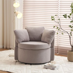34" Teddy Fabric Round Swivel Lounge Chair, Comfy Upholstered Single Sofa Chair with Backrest, Storage, 3 Pillows – Cuddlewood - 1 of 4