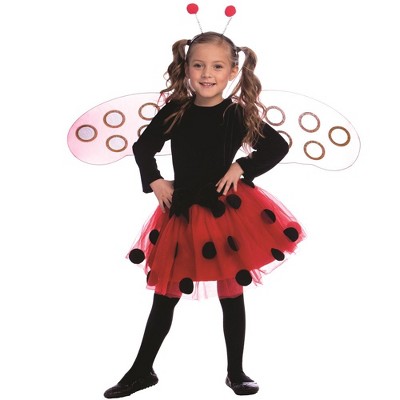 Women's Ladybug Black/Red Polka Dot Dress with Wings & Headband Halloween  Costume, One Size