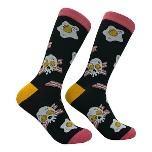 Crazy Dog Men's Bacon and Eggs Skull Socks Funny Sarcastic Breakfast Graphic Novelty Footwear for Men - 1 of 4