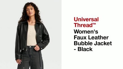 Women's Faux Leather Bubble Jacket - Universal Thread™ Black : Target