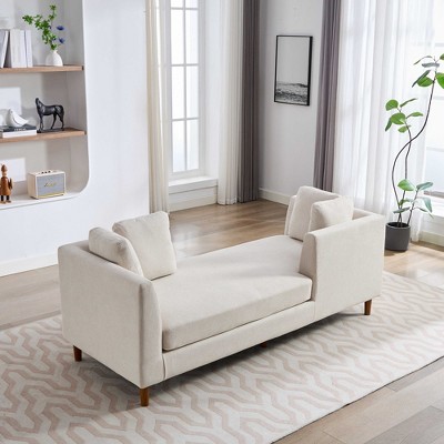 LOVMOR 77.95'' Wide Modern Double-Sided Upholstered Chaise Lounge Indoor, Chenille Fabric Sleeper Sofa Couch With 4 Throw Pillows, Rubberwood Legs