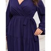 Plus Size Women's V-Neck long sleeve Maxi Dress High-Waist Pleated Hem for a Flattering and Elegant Look - 2 of 4