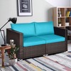Tangkula 2PCS Rattan Corner Sofa Set Patio Outdoor Furniture Set w/ 4 Blue Cushions - 4 of 4