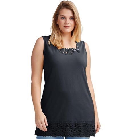 Ellos Women's Plus Size Lace Hem Tunic Tank, 6x - Black : Target