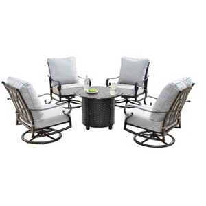 5pc Outdoor Dining Set: Fire Table, Swivel Rocking Chairs, Weather-Resistant - Oakland Living - 1 of 4