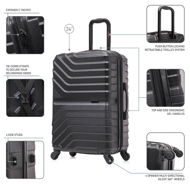 InUSA Aurum Lightweight Hardside Medium Checked Spinner Suitcase - Black, 4 of 19