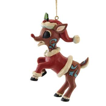 Jim Shore 4.0 Inch Rudolph In Santa Suit Ornament Red-Nosed Reindeer Tree Ornaments