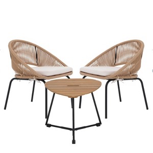 IULULU 3-Piece Outdoor Bistro Set, All-Weather Woven Rope Patio Furniture with Cushions & Table - 1 of 4
