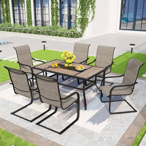 Hampton bay high garden black steel store padded sling outdoor patio swivel dining chairs