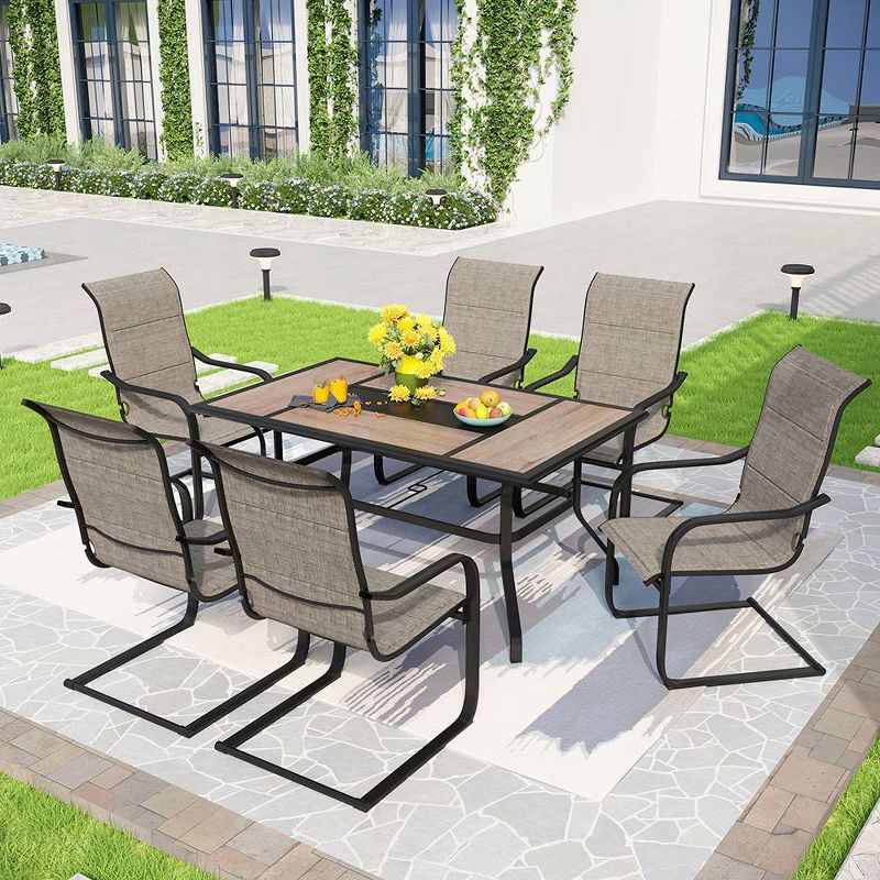 Patio Set with Steel Table with 1.57&#34; Umbrella Hole &#38; Padded Sling Arm Chairs - Captiva Designs, 1 of 16
